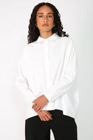 shirr shirt long sleeve / white