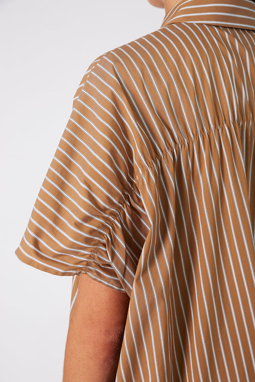 shirr shirt / camel|white stripe