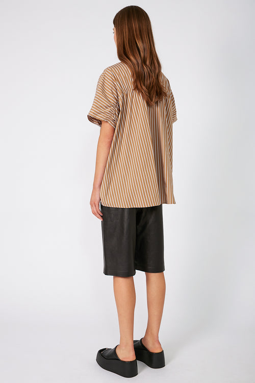 shirr shirt / camel|white stripe