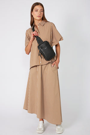 shirr shirt / camel|white stripe