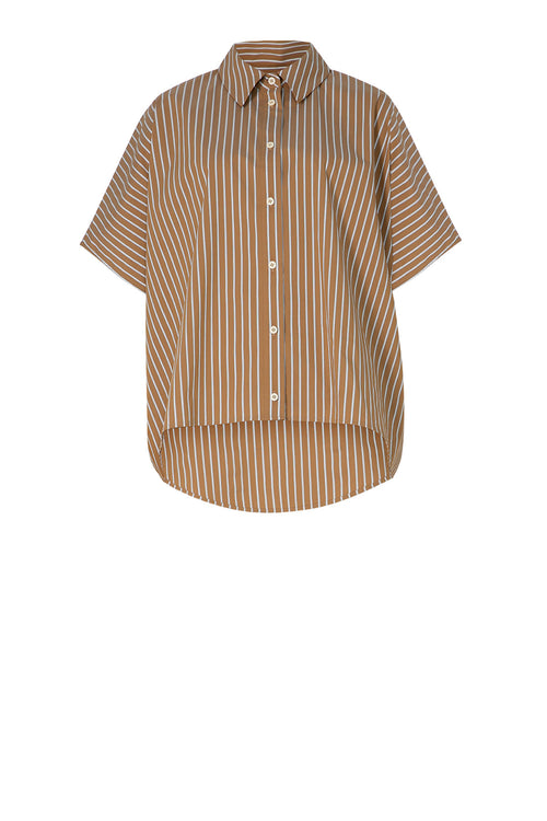 shirr shirt / camel|white stripe