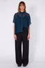 shirr shirt / teal|green code print