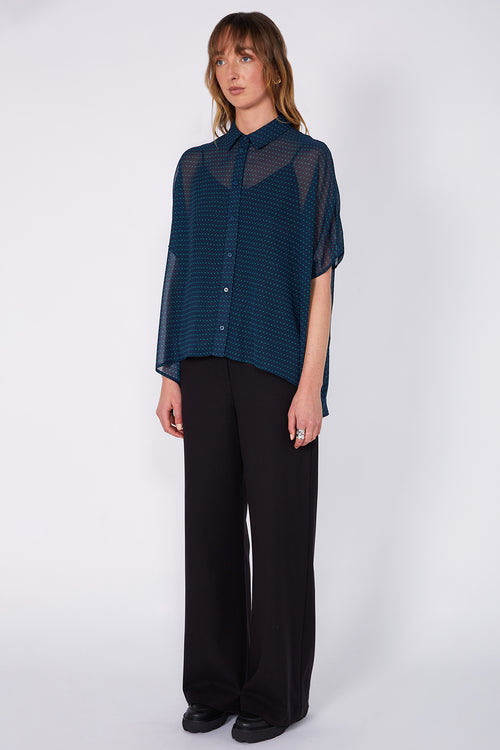 shirr shirt / teal|green code print
