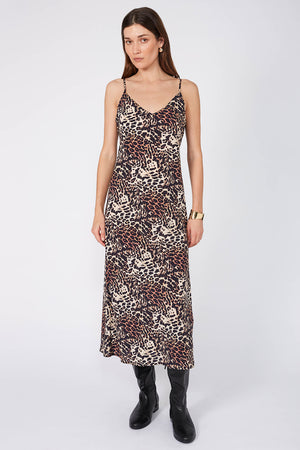 slide midi dress / ochre| black| cream cheetah print
