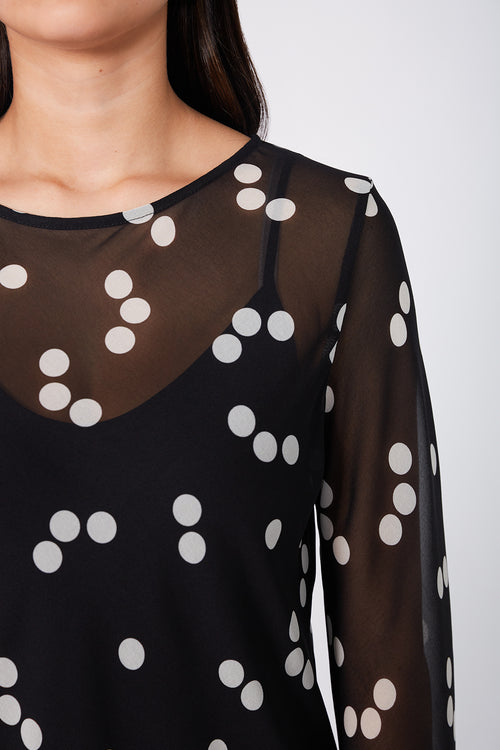 solaced dress / black|ivory polka dot