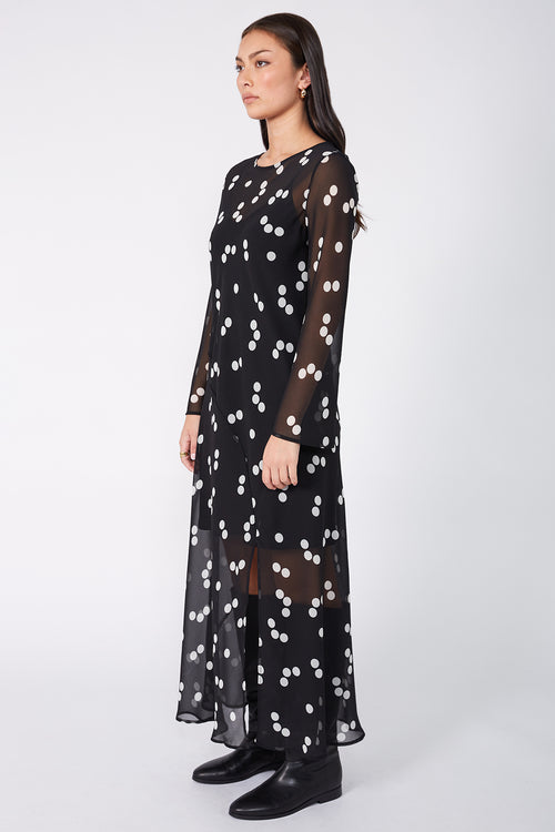solaced dress / black|ivory polka dot
