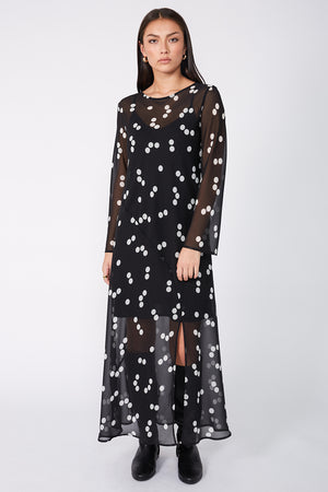 solaced dress / black|ivory polka dot