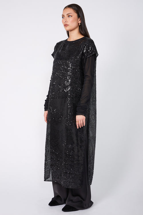 sparkle layer tabard / black sequin