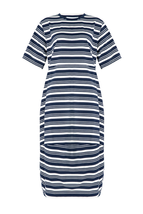 spin dress / navy|cream multi stripe