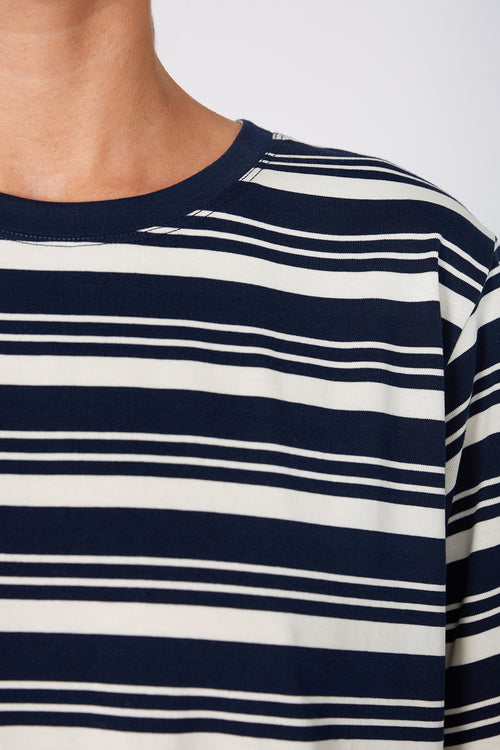 spin dress / navy|cream multi stripe