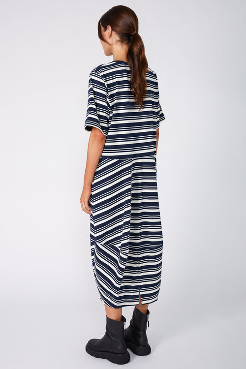 spin dress / navy|cream multi stripe