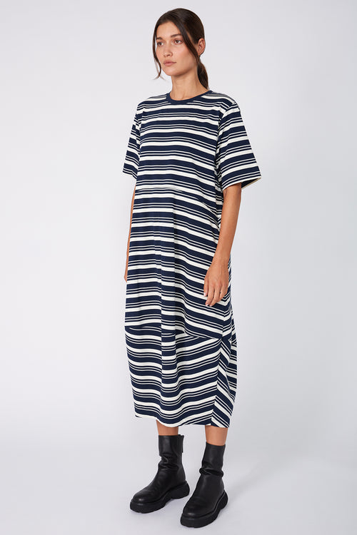 spin dress / navy|cream multi stripe