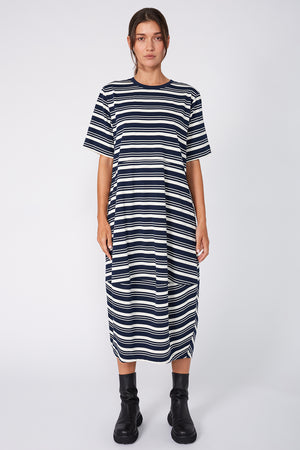spin dress / navy|cream multi stripe