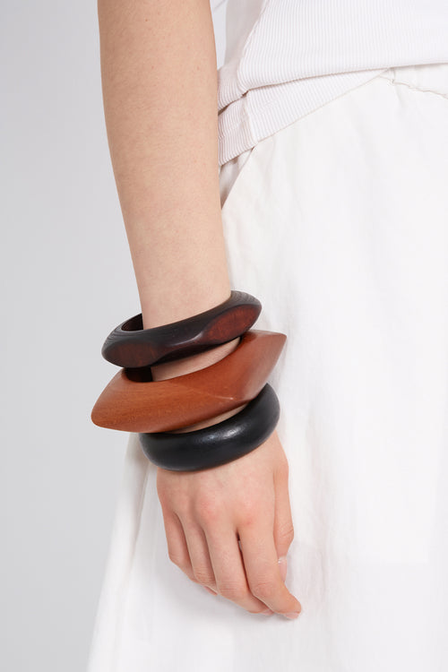stacked wooden bracelet / black|tan