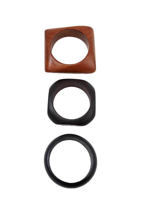 stacked wooden bracelet / black|tan
