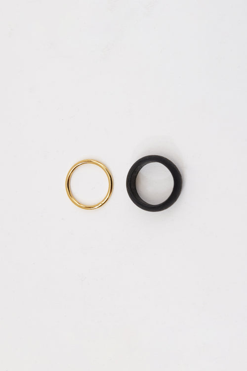 stacked wooden ring / black|gold