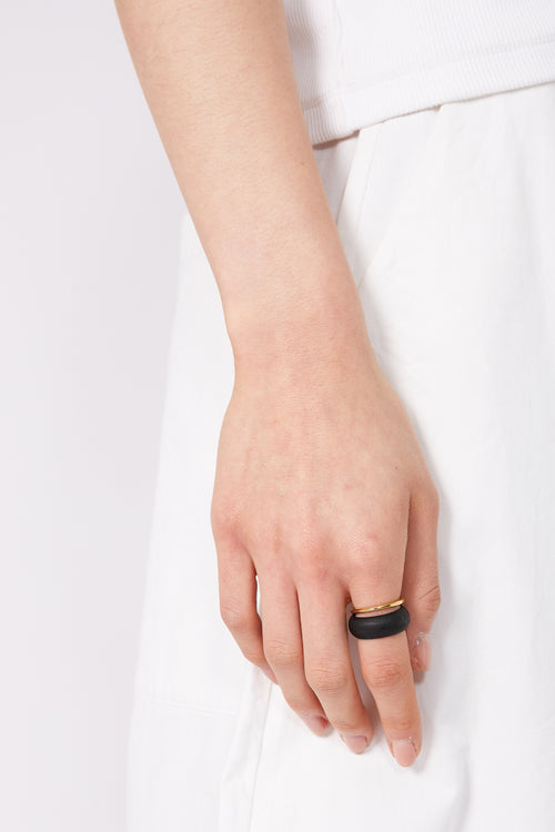 stacked wooden ring / black|gold