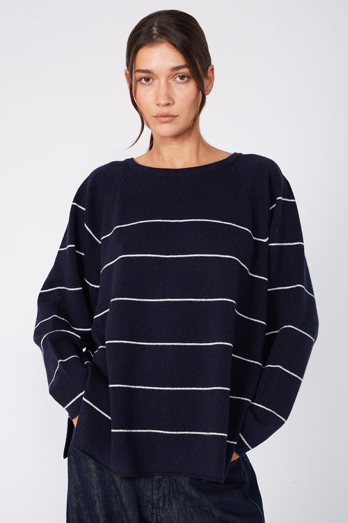 stand stripe sweater / navy | cream stripe