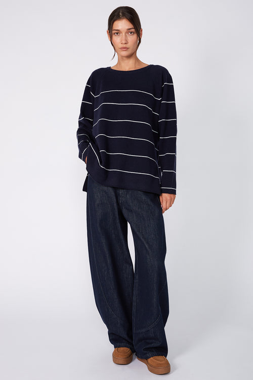 stand stripe sweater / navy | cream stripe