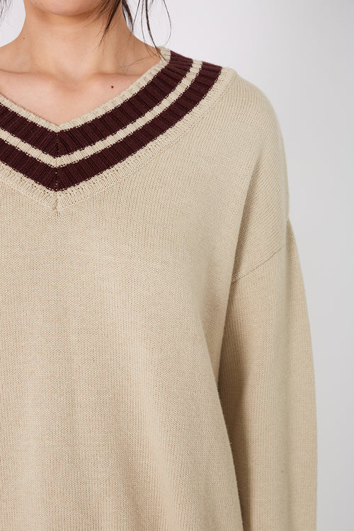 streaked sweater / natural|aubergine