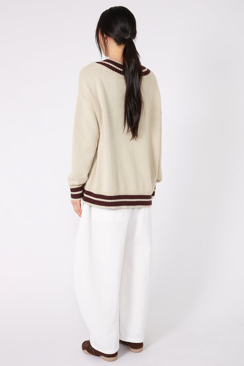 streaked sweater / natural|aubergine