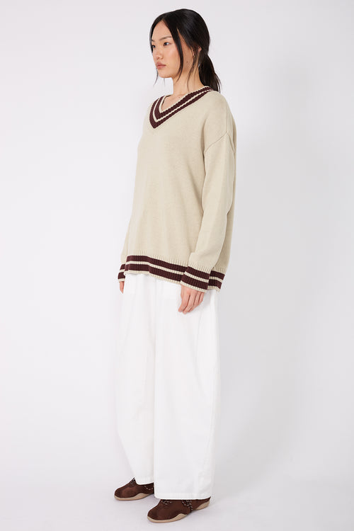 streaked sweater / natural|aubergine