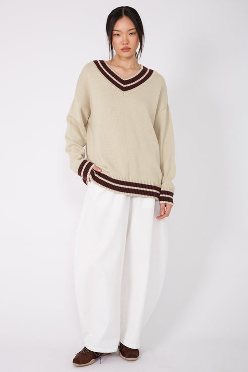 streaked sweater / natural|aubergine