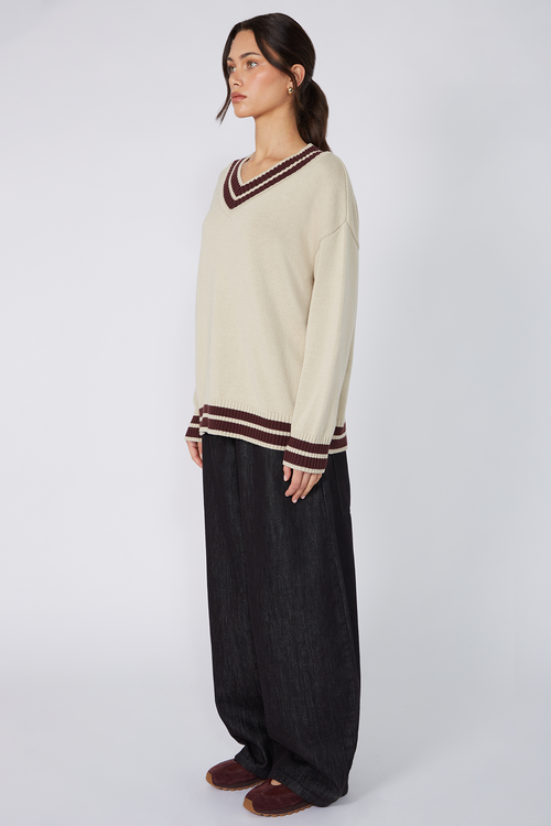 streaked sweater / natural|aubergine