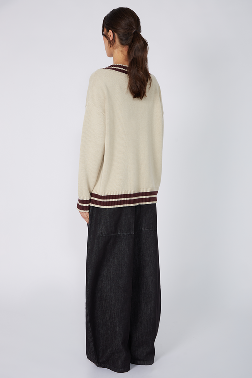 streaked sweater / natural|aubergine