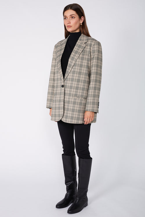 tabard blazer / natural|khaki|black plaid