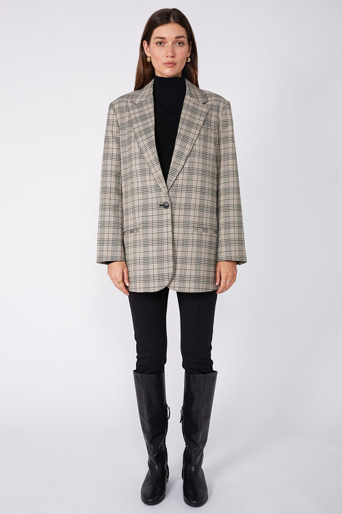 tabard blazer / natural|khaki|black plaid