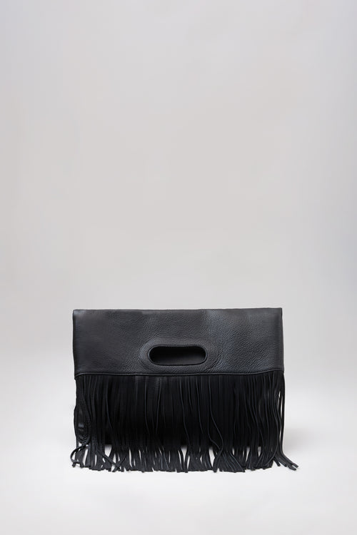 tassel fold tote / black