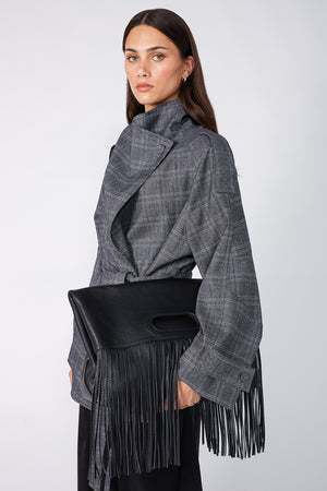 tassel fold tote / black