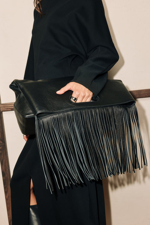 tassel fold tote / black