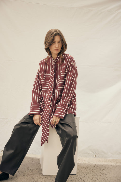 tied shirt / sangria red|ivory