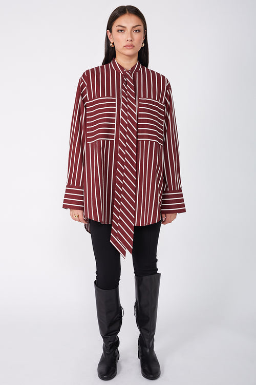 tied shirt / sangria red|ivory