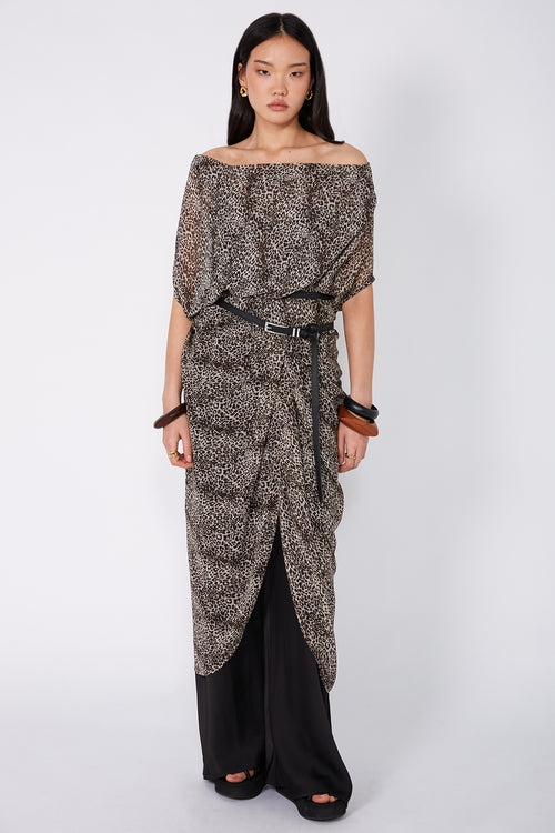 truss maxi dress / stone|chocolate|moss print