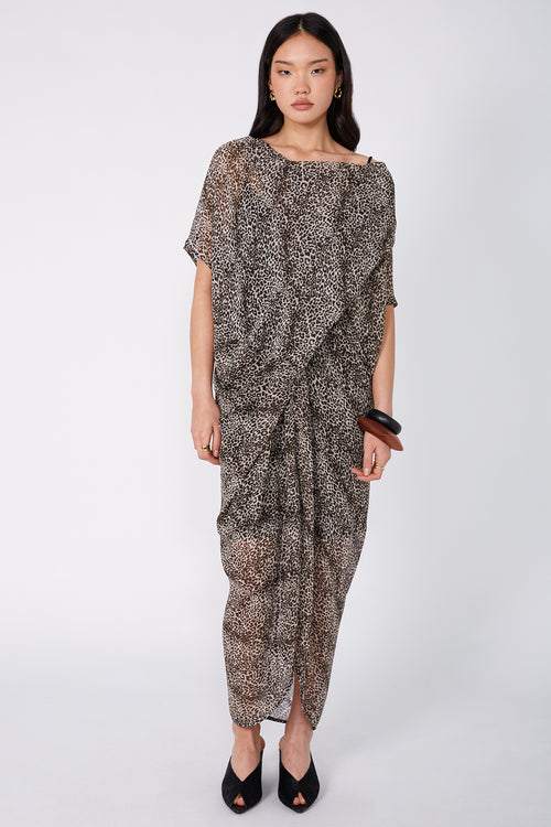 truss maxi dress / stone|chocolate|moss print
