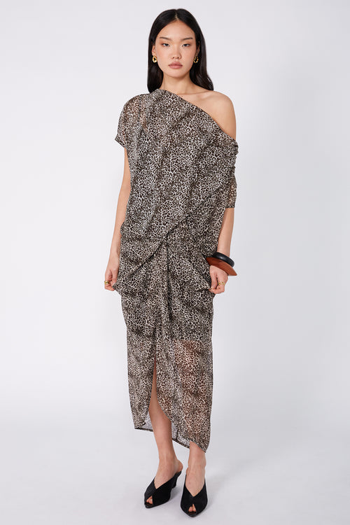 truss maxi dress / stone|chocolate|moss print