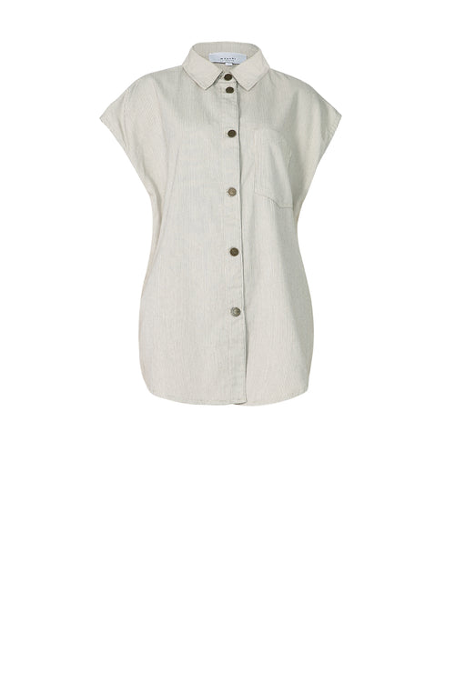 turning vest shacket / ecru|black pinstripe