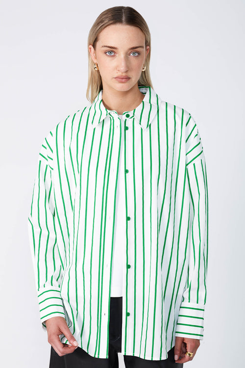 untold oversize shirt / white|green stripe
