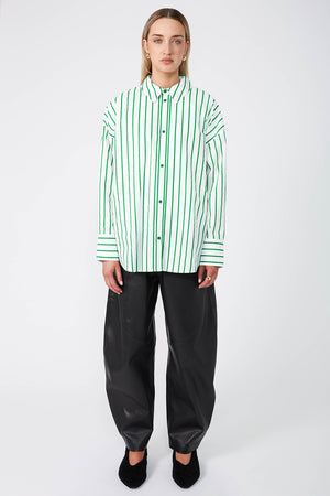 untold oversize shirt / white|green stripe