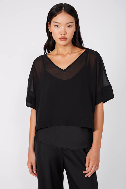 V neck followed crop / black