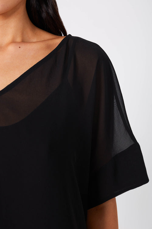 V neck followed crop / black