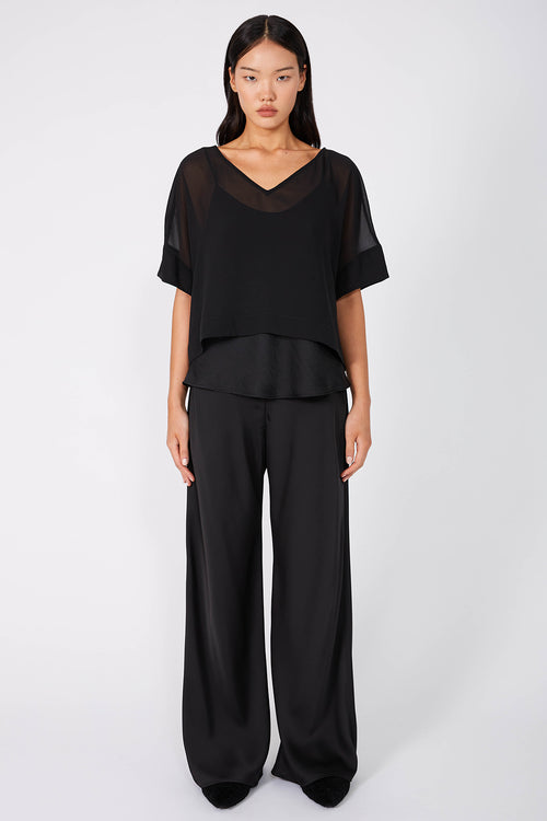 V neck followed crop / black