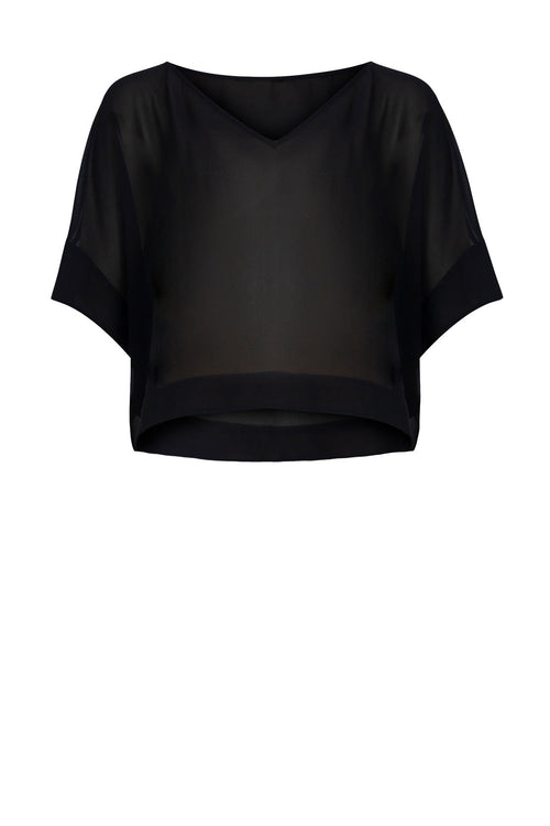 V neck followed crop / black