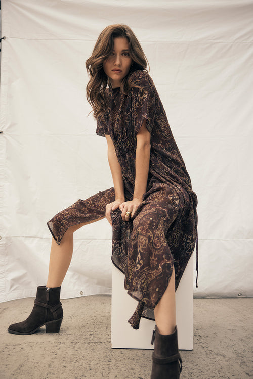 wisp midi dress / dark sangria paisley | m o o c h i